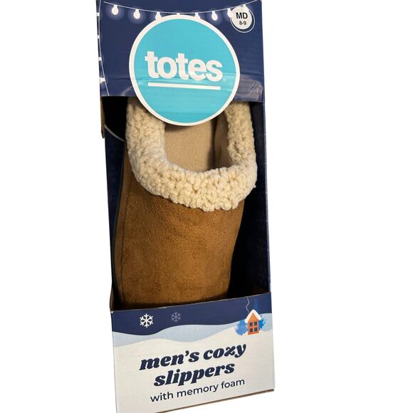 Totes Toasties Men's Memory Foam Slippers -Tan - Size MD 8-9 NEW - Picture 2 of 4